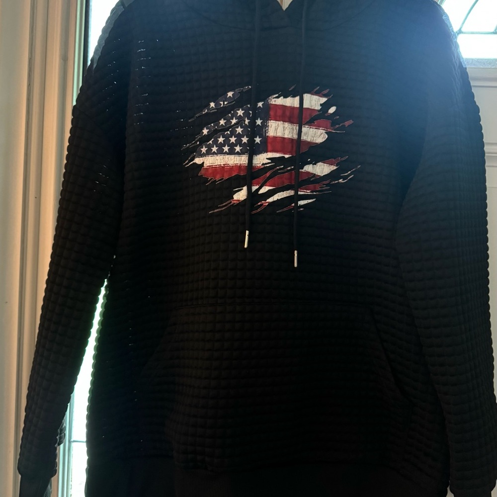 SHEIN Black American Flag Hooded Sweatshirt